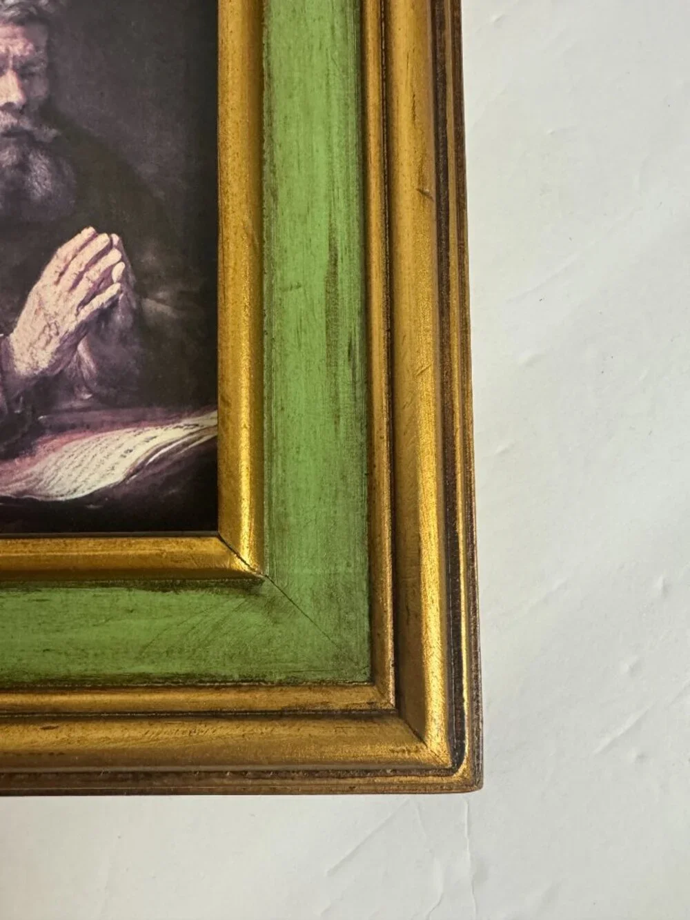 Vintage Rembrandt van Rijn  Elderly Man in Prayer Print Wood Frame